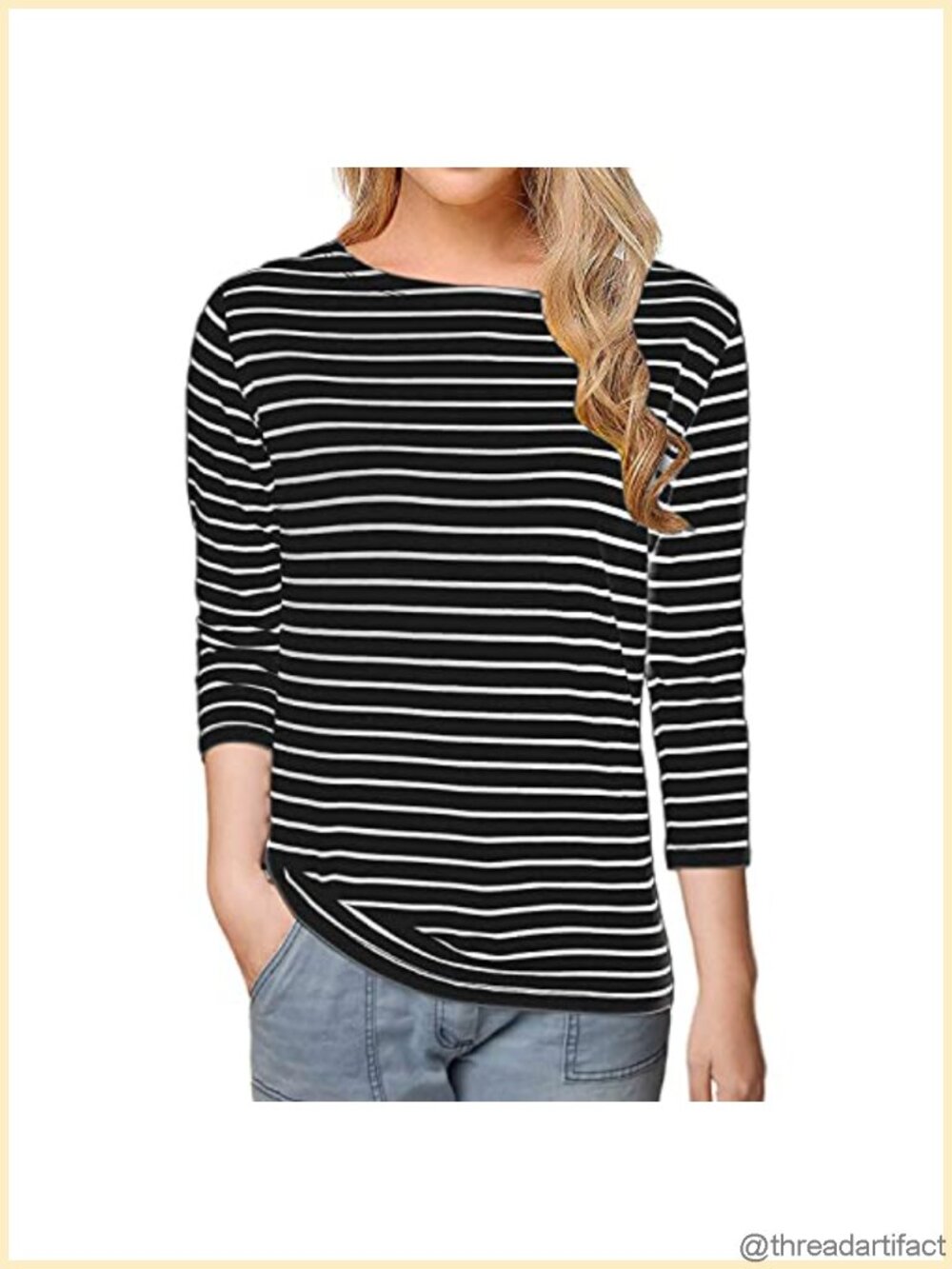 Women's Cotton Striped Long Sleeve Casual Tee Round Neck Top